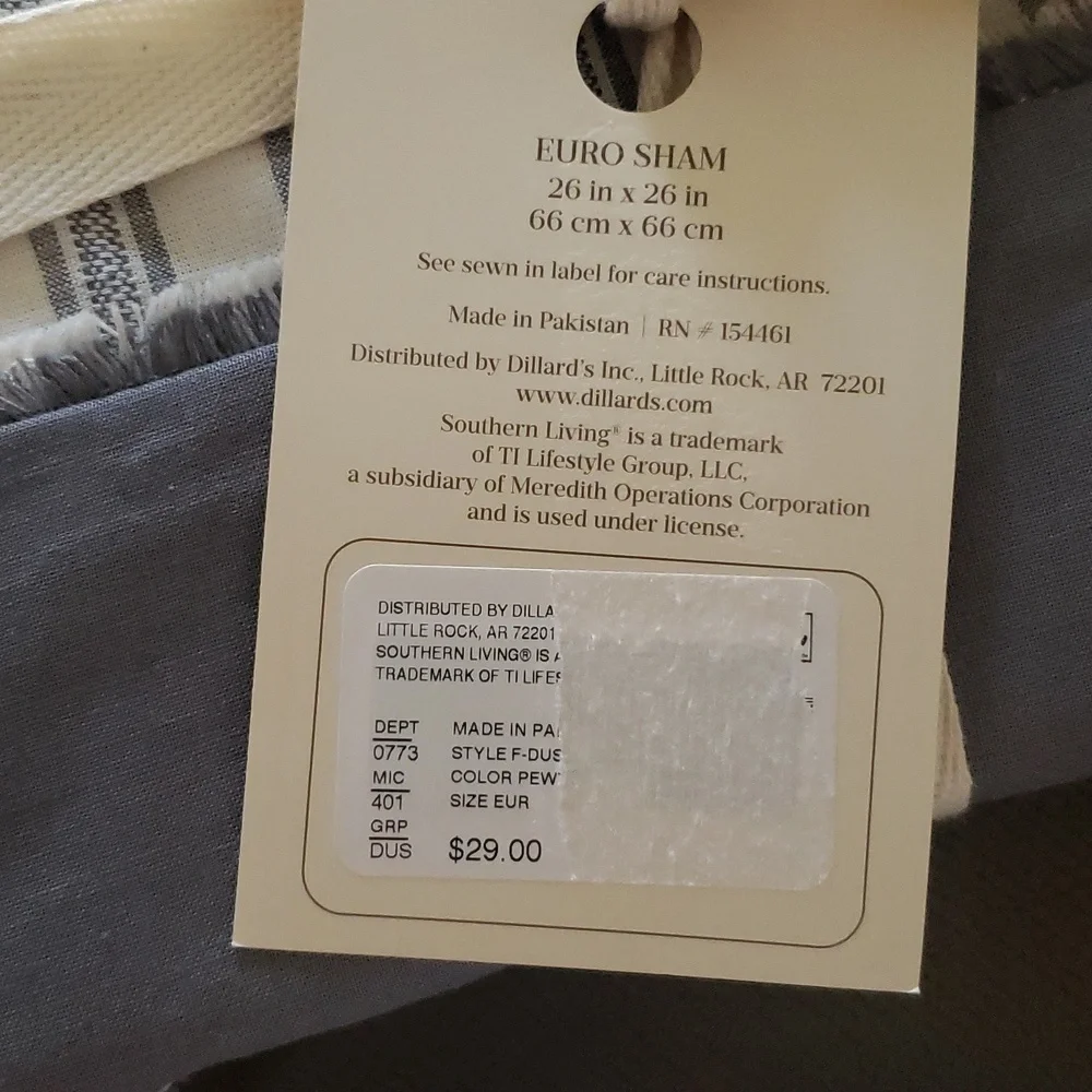 Linen Cotton Fringe Shams Shabby Chic Gray Striped Cottagecore Set of 2 New
